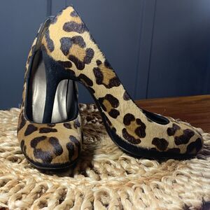 Stuart Weitzman 7M‎ Leopard Calf Hair Stiletto Animal tan black Platform